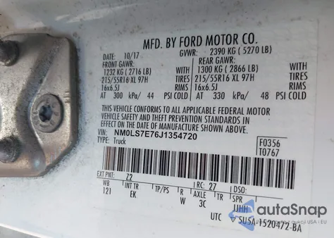 2018 Ford Transit Connect Xl из США, поврежденный, VIN NM0LS7E76J1354720